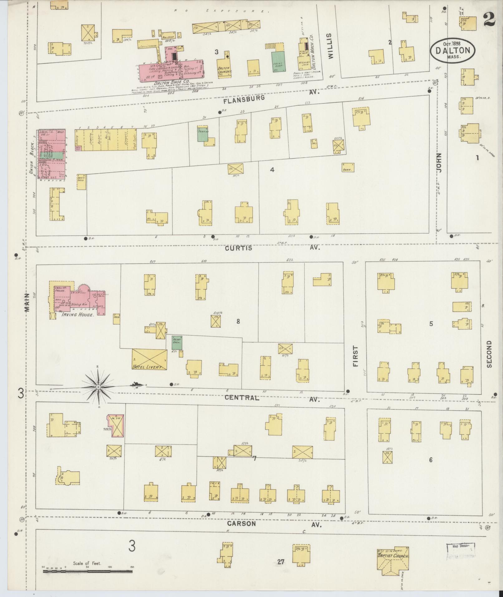 Sanborn Fire Insurance Map from Dalton, Berkshire County, Massachusetts (1898), Sheet #0002 - Complete Map Set gallery image, historic Sanborn map, vintage wall art, Massachusetts Massachusetts
