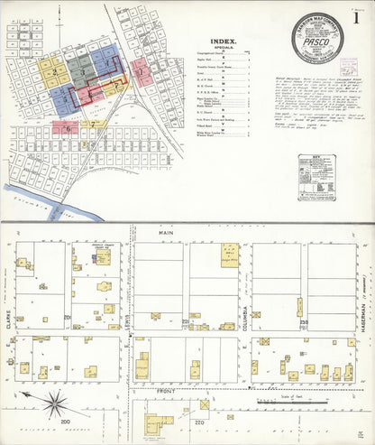 Sanborn Fire Insurance Map from Pasco, Franklin County, Washington (1909), Sheet #0001 - Complete Map Set gallery image, historic Sanborn map, vintage wall art, Washington Washington