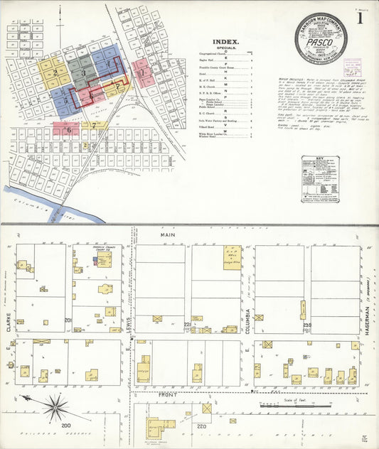 Sanborn Fire Insurance Map from Pasco, Franklin County, Washington (1909), Sheet #0001 - Complete Map Set gallery image, historic Sanborn map, vintage wall art, Washington Washington