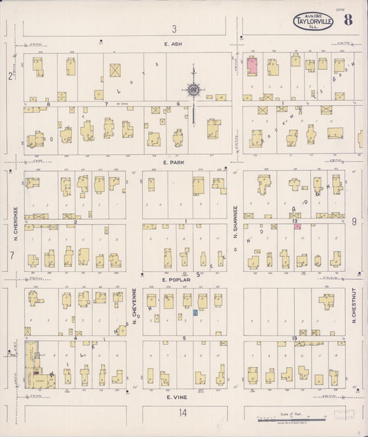 Sanborn Fire Insurance Map from Taylorville, Christian County, Illinois (1922), Sheet #0008 - Historic Sanborn Fire Insurance Map Print, vintage old map wall art, antique decor, genealogy gift, Illinois Illinois map