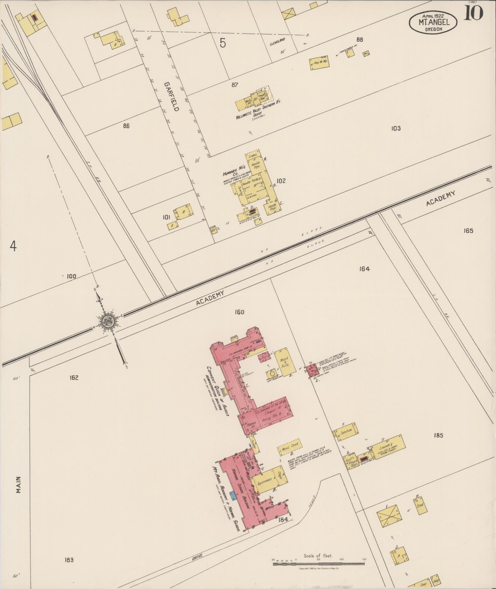 Sanborn Fire Insurance Map from Mount Angel, Marion County, Oregon (1922), Sheet #0010 - Complete Map Set gallery image, historic Sanborn map, vintage wall art, Oregon Oregon