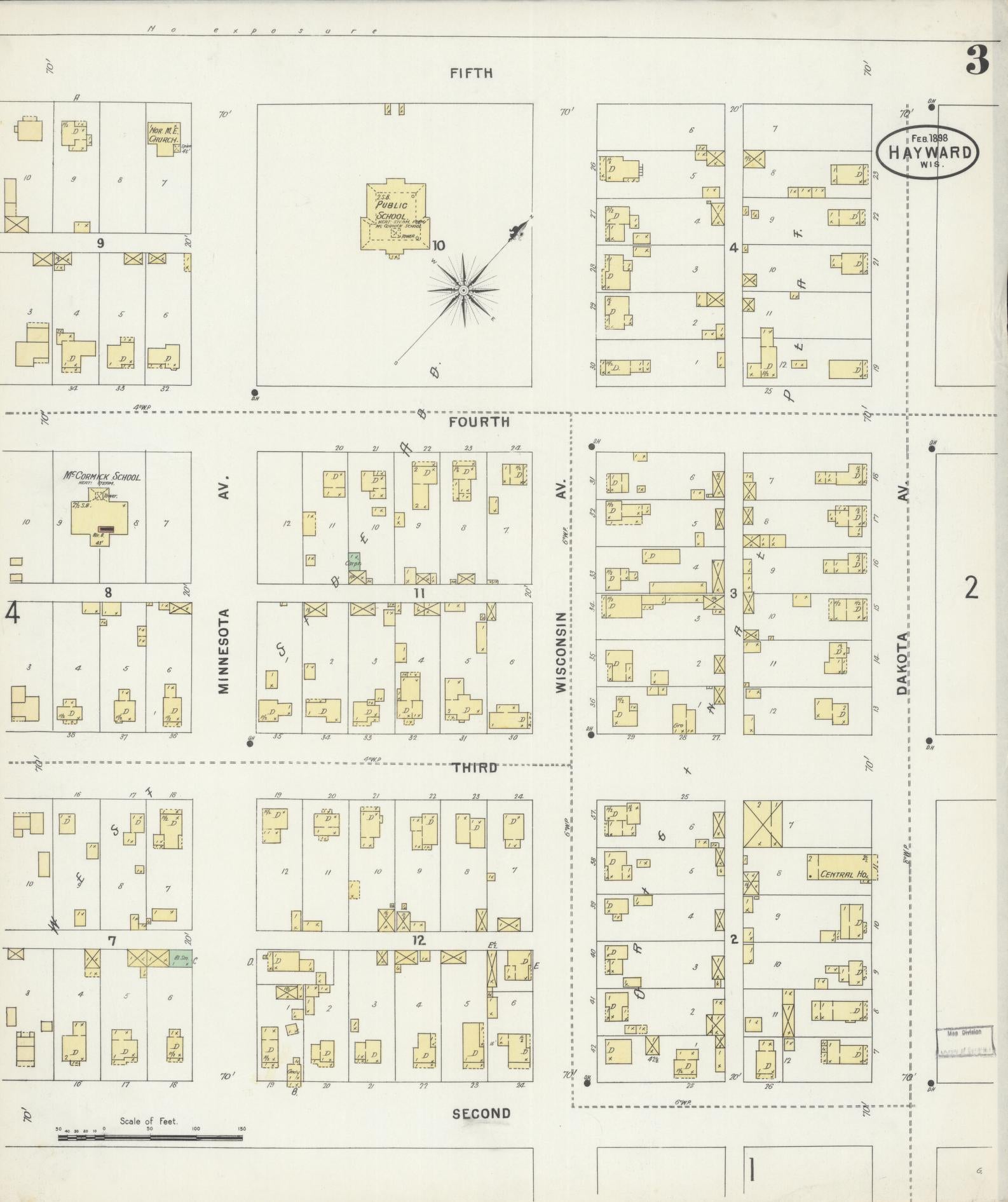 Sanborn Fire Insurance Map from Hayward, Sawyer County, Wisconsin (1898), Sheet #0003 - Complete Map Set gallery image, historic Sanborn map, vintage wall art, Wisconsin Wisconsin