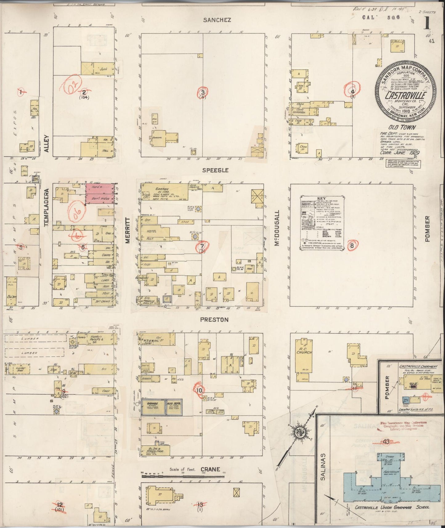 Sanborn Fire Insurance Map from Castroville, Monterey County, California (1929), Sheet #0001 - Complete Map Set gallery image, historic Sanborn map, vintage wall art, California California