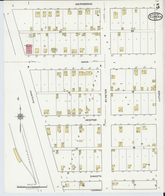 Sanborn Fire Insurance Map from Eureka, McPherson County, South Dakota (1921), Sheet #0005 - Historic Sanborn Fire Insurance Map Print, vintage old map wall art, antique decor, genealogy gift, South Dakota South Dakota map