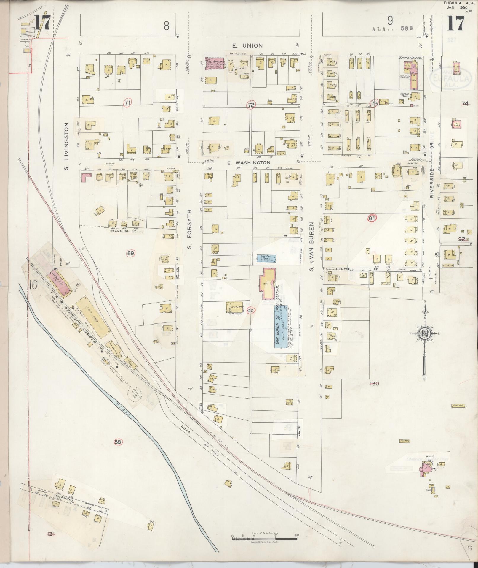 Sanborn Fire Insurance Map from Eufaula, Barbour County, Alabama (1950), Sheet #0017 - Historic Sanborn Fire Insurance Map Print, vintage old map wall art, antique decor, genealogy gift, Alabama Alabama map