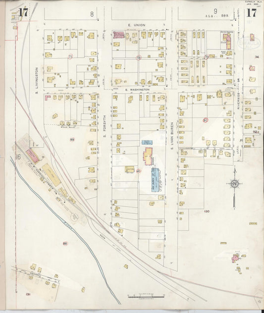 Sanborn Fire Insurance Map from Eufaula, Barbour County, Alabama (1950), Sheet #0017 - Historic Sanborn Fire Insurance Map Print, vintage old map wall art, antique decor, genealogy gift, Alabama Alabama map