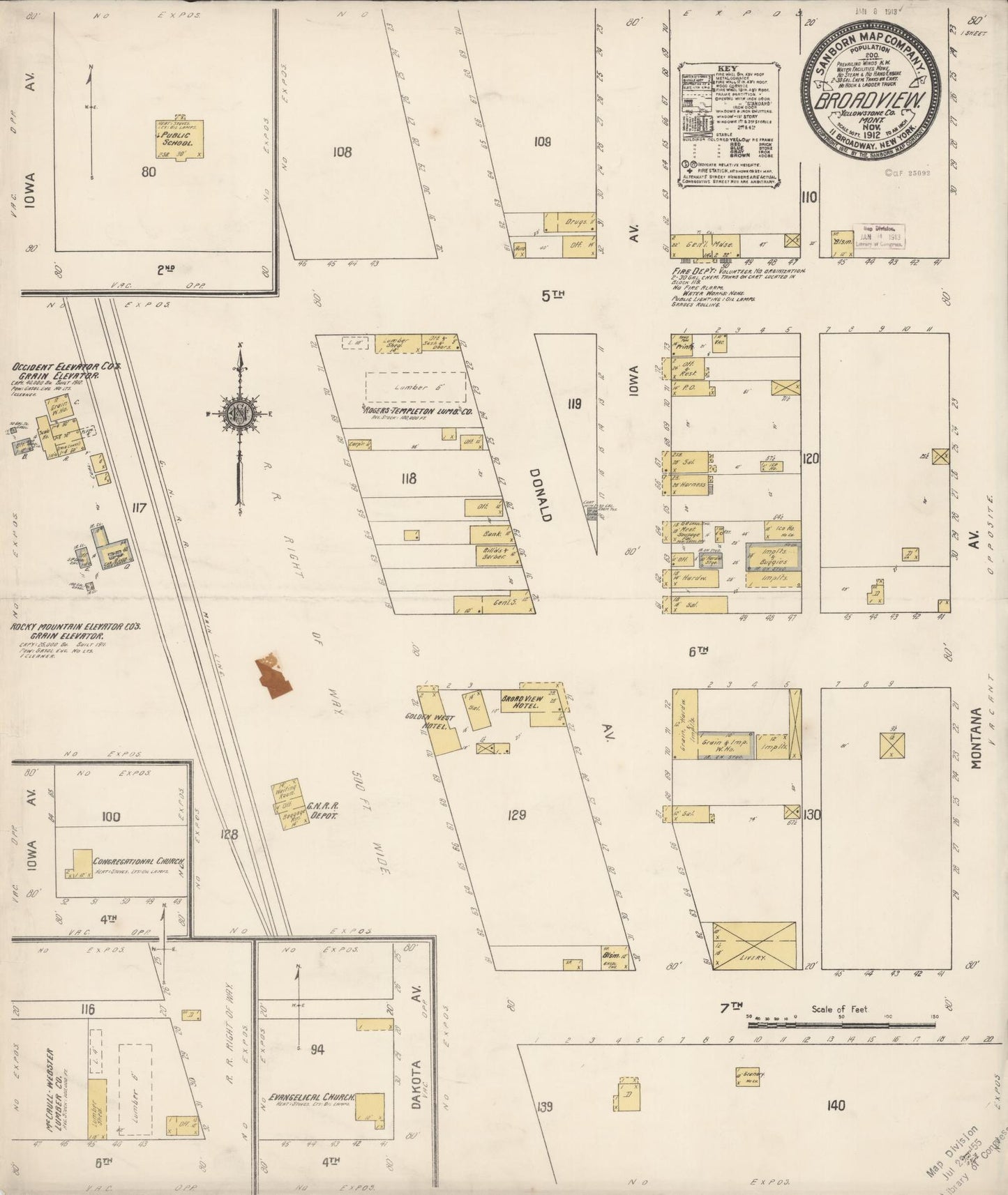 Sanborn Fire Insurance Map from Broadview, Yellowstone County, Montana (1912), Sheet #0001 - Historic Sanborn Fire Insurance Map Print, vintage old map wall art, antique decor, genealogy gift, Montana Montana map