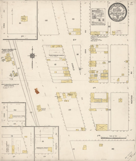 Sanborn Fire Insurance Map from Broadview, Yellowstone County, Montana (1912), Sheet #0001 - Historic Sanborn Fire Insurance Map Print, vintage old map wall art, antique decor, genealogy gift, Montana Montana map