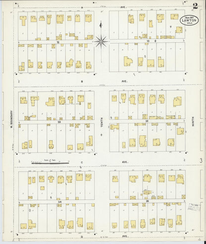 Sanborn Fire Insurance Map from Lawton, Comanche County, Oklahoma (1907), Sheet #0002 - Complete Map Set gallery image, historic Sanborn map, vintage wall art, Oklahoma Oklahoma