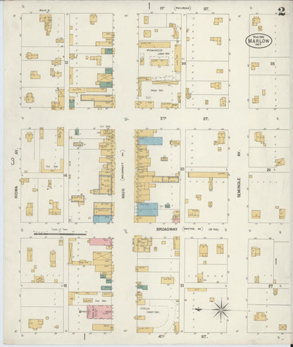 Sanborn Fire Insurance Map from Marlow, Stephens County, Oklahoma (1902), Sheet #0002 - Complete Map Set gallery image, historic Sanborn map, vintage wall art, Oklahoma Oklahoma