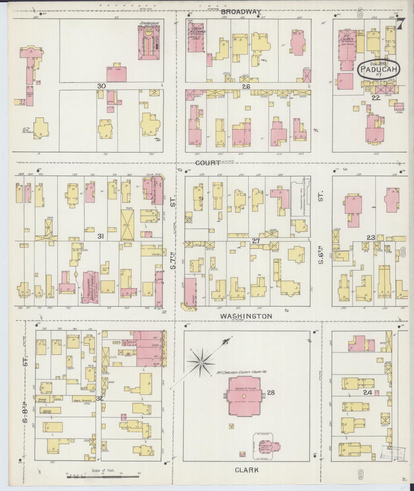 Sanborn Fire Insurance Map from Paducah, Mccraken County, Kentucky (1893), Sheet #0007 - Complete Map Set gallery image, historic Sanborn map, vintage wall art, Kentucky Kentucky
