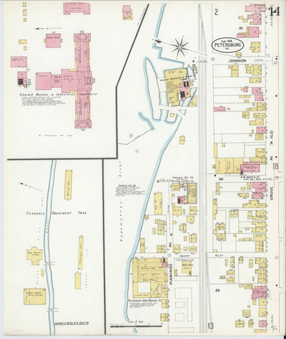 Sanborn Fire Insurance Map from Petersburg, Independent Cities, Virginia (1908), Sheet #0014 - Complete Map Set gallery image, historic Sanborn map, vintage wall art, Virginia Virginia