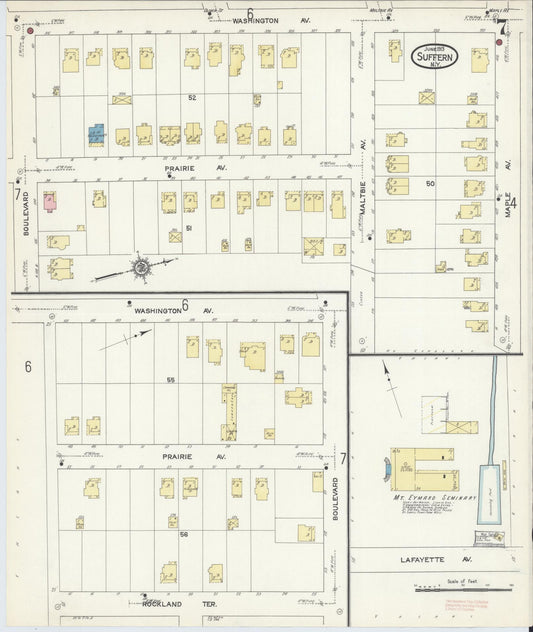 Sanborn Fire Insurance Map from Suffern, Rockland County, New York (1913), Sheet #0007 - Historic Sanborn Fire Insurance Map Print, vintage old map wall art, antique decor, genealogy gift, New York New York map