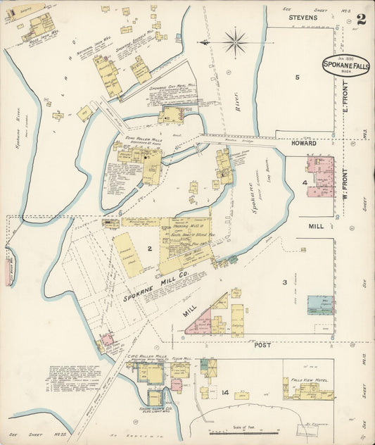 Sanborn Fire Insurance Map from Spokane, Spokane County, Washington (1890), Sheet #0002 - Historic Sanborn Fire Insurance Map Print, vintage old map wall art, antique decor, genealogy gift, Washington Washington map