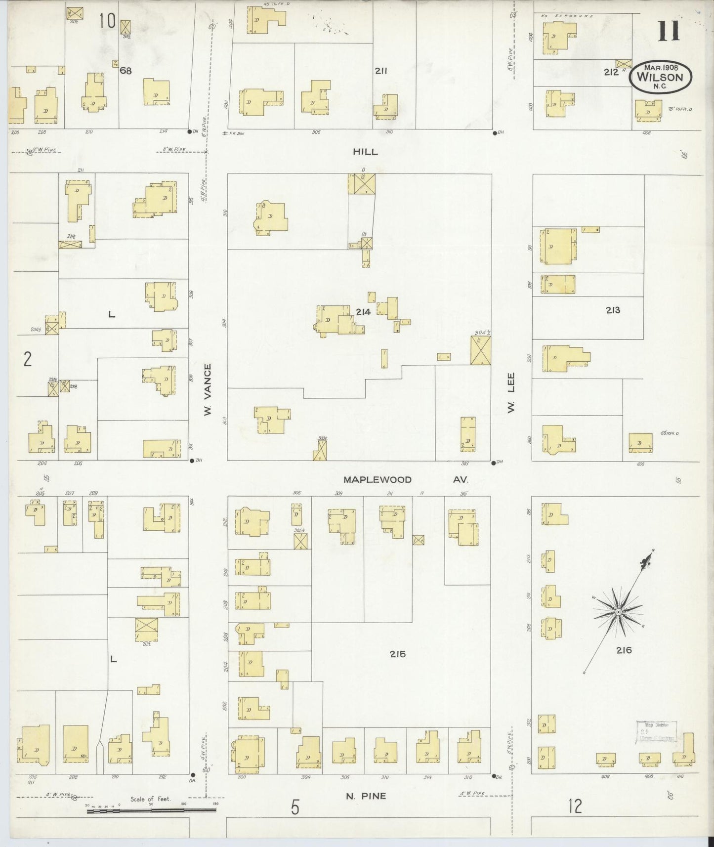 Sanborn Fire Insurance Map from Wilson, Wilson County, North Carolina (1908), Sheet #0011 - Complete Map Set gallery image, historic Sanborn map, vintage wall art, North Carolina North Carolina