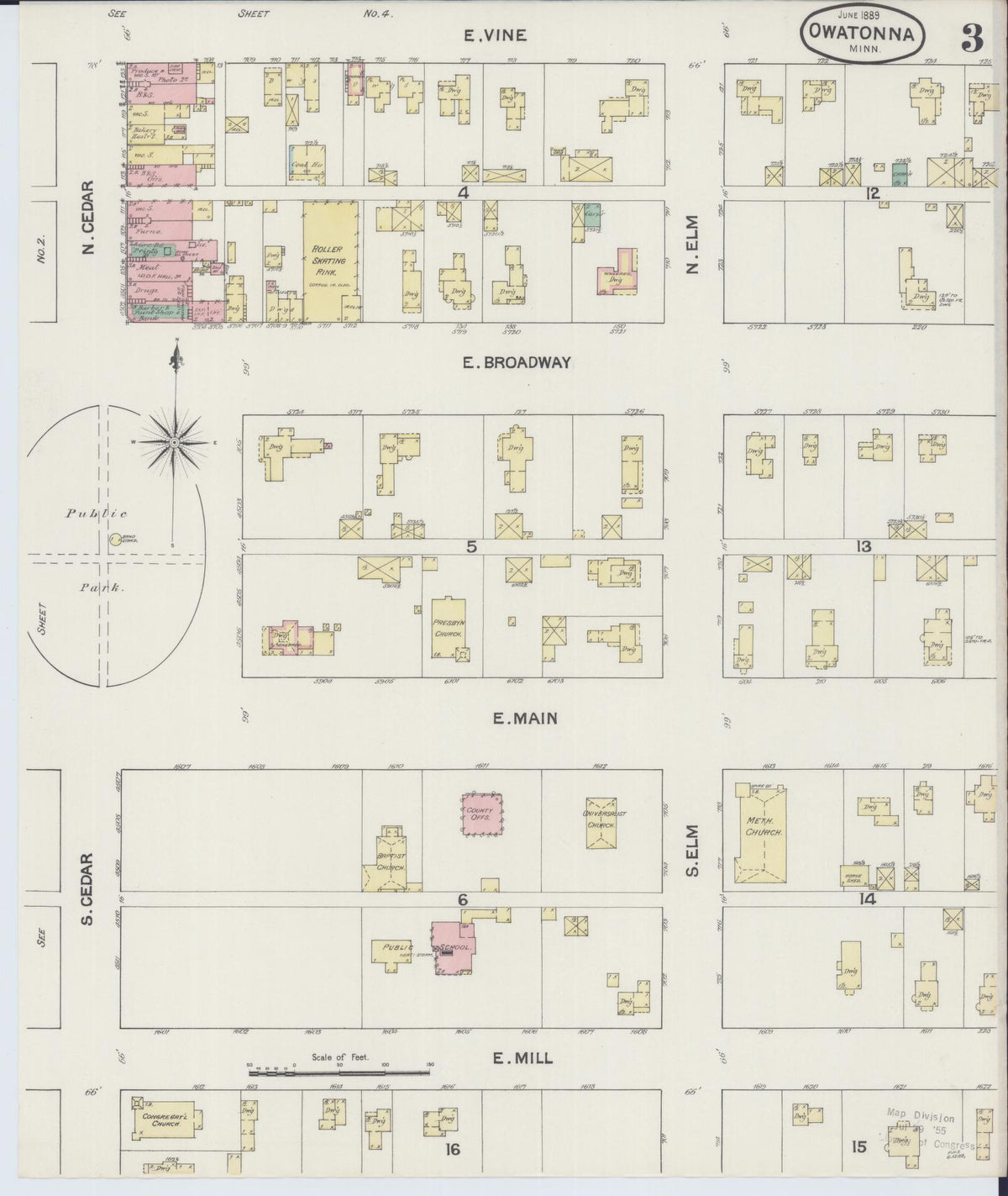 Sanborn Fire Insurance Map from Owatonna, Steele County, Minnesota (1889), Sheet #0003 - Complete Map Set gallery image, historic Sanborn map, vintage wall art, Minnesota Minnesota