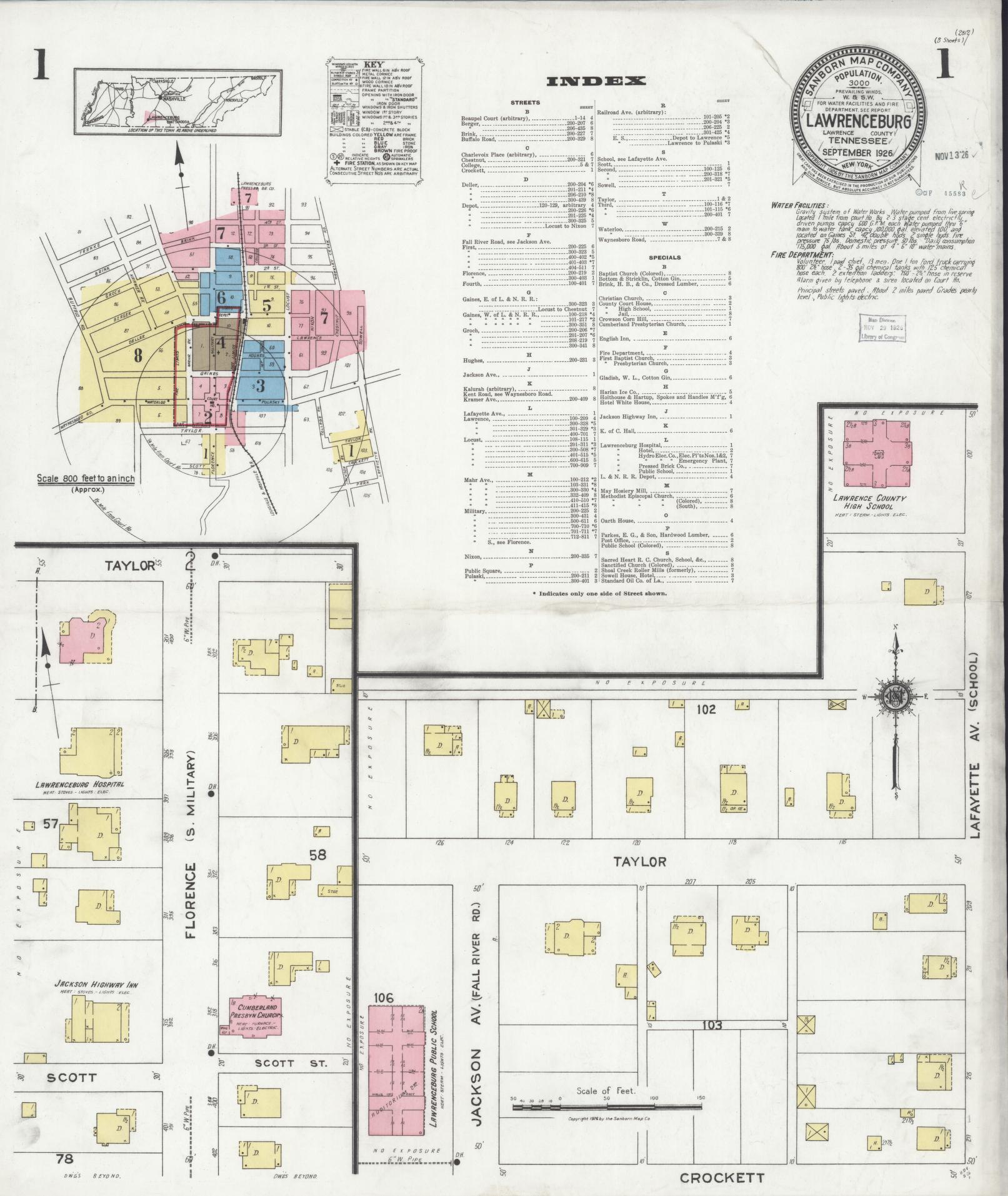 Sanborn Fire Insurance Map from Lawrenceburg, Lawrence County, Tennessee. (1926) – Historic Sanborn Fire Insurance Map Print