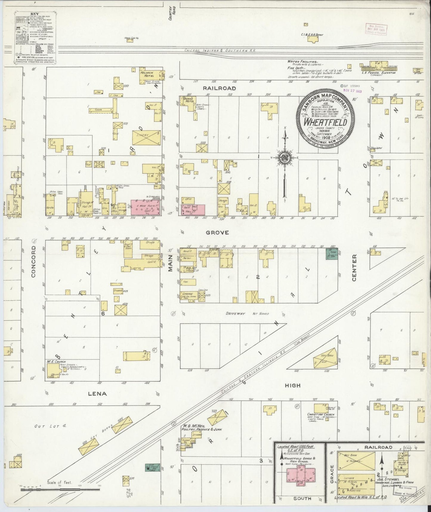 Sanborn Fire Insurance Map from Wheatfield, Jasper County, Indiana (1909), Sheet #0001 - Historic Sanborn Fire Insurance Map Print, vintage old map wall art, antique decor, genealogy gift, Indiana Indiana map