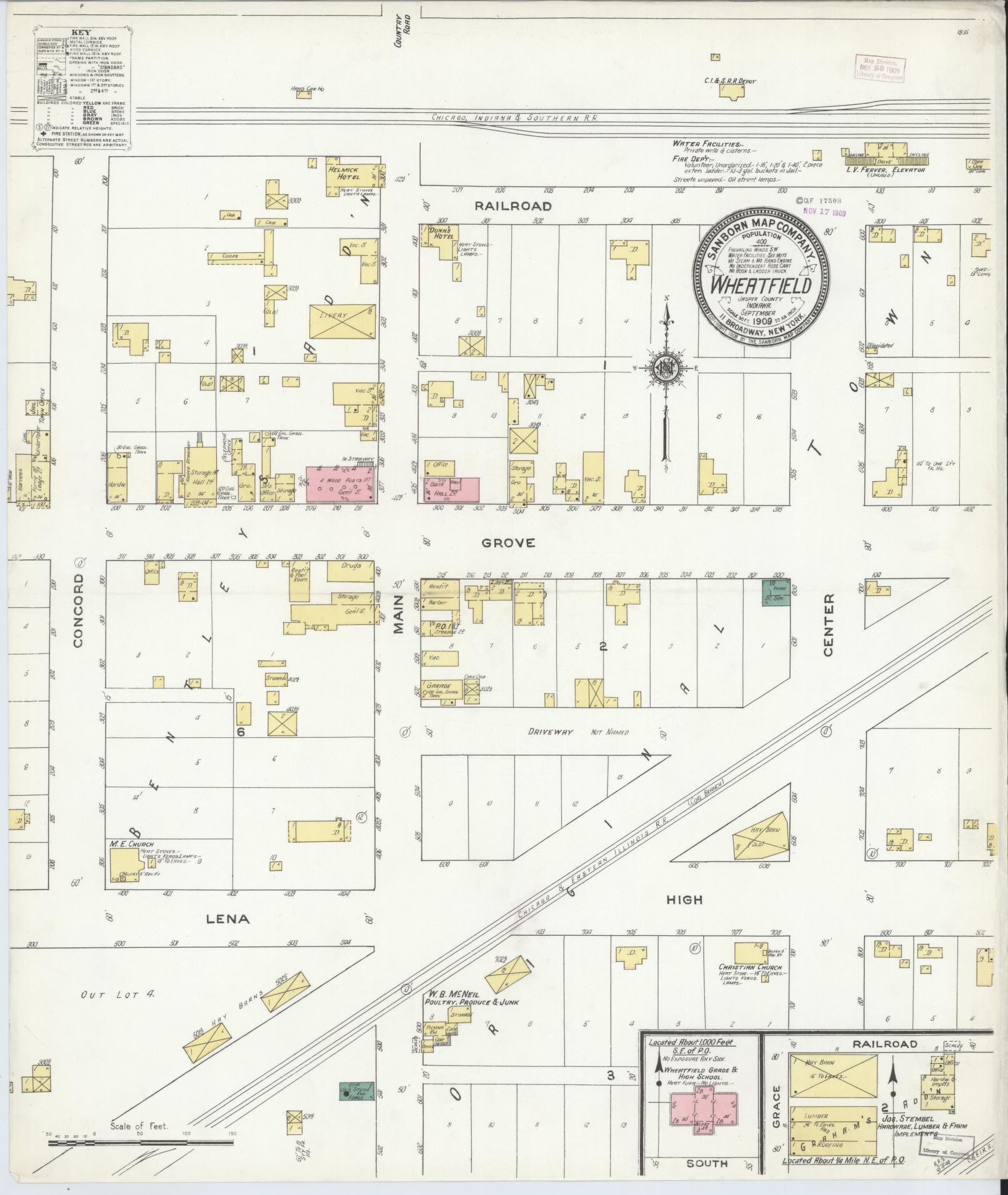 Sanborn Fire Insurance Map from Wheatfield, Jasper County, Indiana (1909), Sheet #0001 - Historic Sanborn Fire Insurance Map Print, vintage old map wall art, antique decor, genealogy gift, Indiana Indiana map