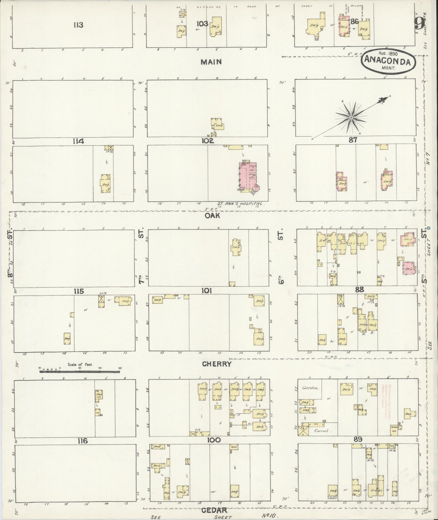 Sanborn Fire Insurance Map from Anaconda, Deer Lodge County, Montana (1890), Sheet #0009 - Historic Sanborn Fire Insurance Map Print, vintage old map wall art, antique decor, genealogy gift, Montana Montana map