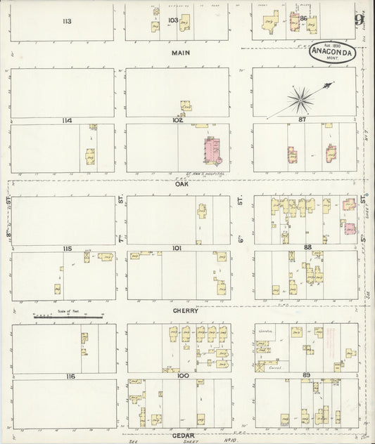 Sanborn Fire Insurance Map from Anaconda, Deer Lodge County, Montana (1890), Sheet #0009 - Historic Sanborn Fire Insurance Map Print, vintage old map wall art, antique decor, genealogy gift, Montana Montana map