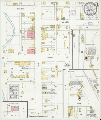 Sanborn Fire Insurance Map from Coweta, Wagoner County, Oklahoma (1905), Sheet #0001 - Complete Map Set gallery image, historic Sanborn map, vintage wall art, Oklahoma Oklahoma