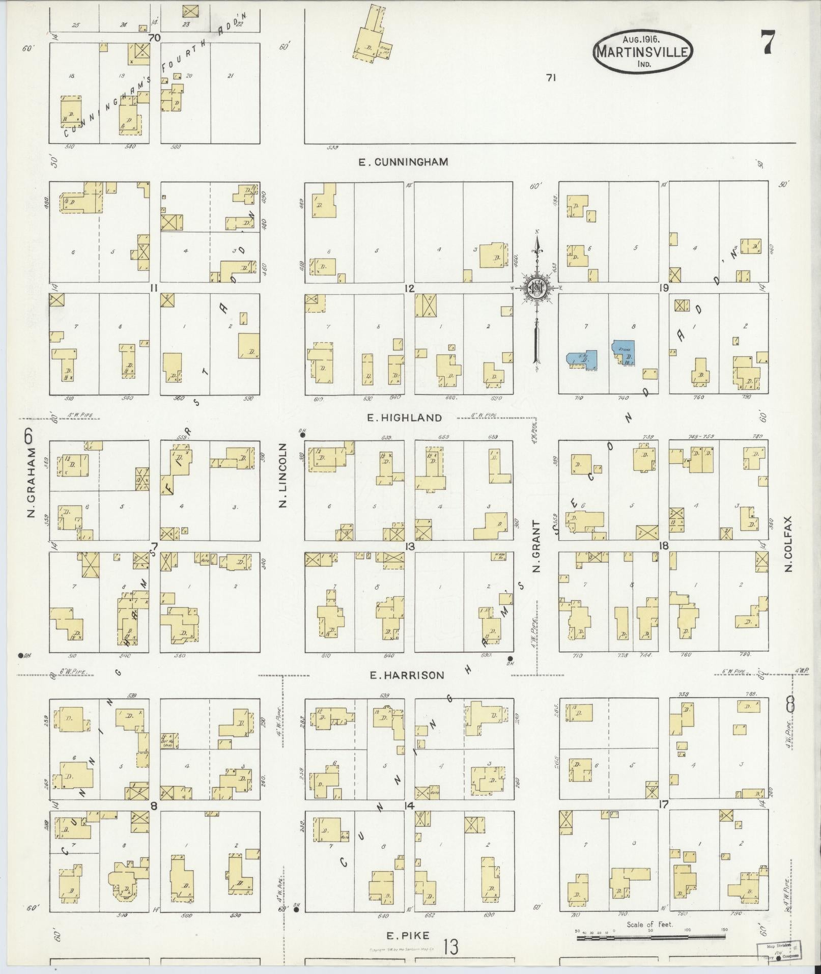 Sanborn Fire Insurance Map from Martinsville, Morgan County, Indiana (1916), Sheet #0007 - Complete Map Set gallery image, historic Sanborn map, vintage wall art, Indiana Indiana