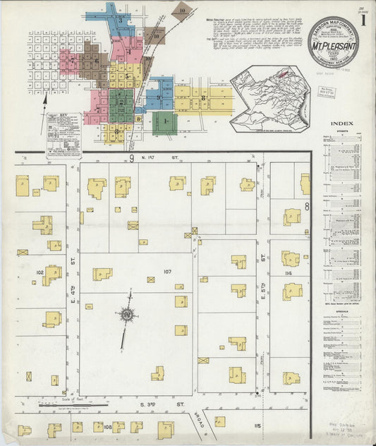 Sanborn Fire Insurance Map from Mount Pleasant, Titus County, Texas (1920), Sheet #0001 - Historic Sanborn Fire Insurance Map Print, vintage old map wall art, antique decor, genealogy gift, Texas Texas map