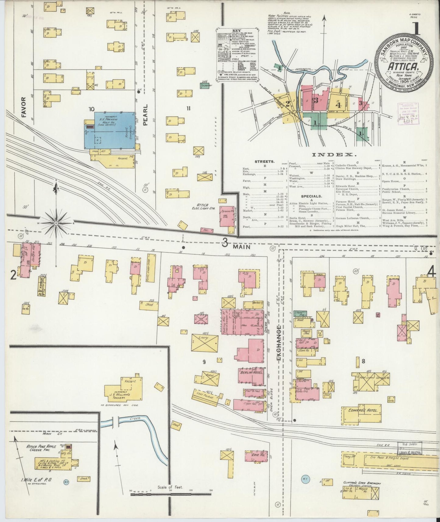 Sanborn Fire Insurance Map from Attica, Wyoming County, New York (1904), Sheet #0001 - Complete Map Set gallery image, historic Sanborn map, vintage wall art, Attica Wyoming