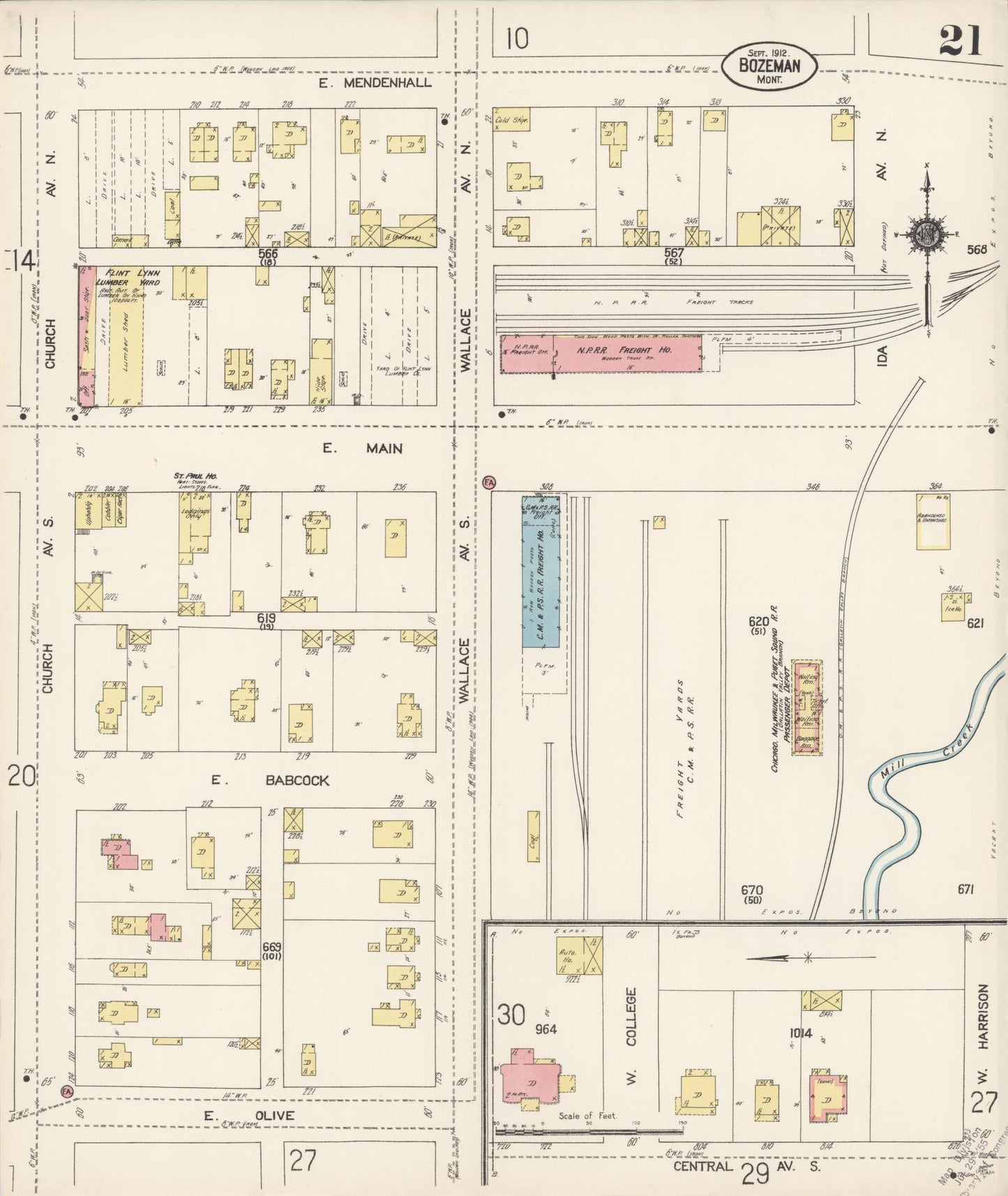 Sanborn Fire Insurance Map from Bozeman, Gallatin County, Montana (1912), Sheet #0021 - Complete Map Set gallery image, historic Sanborn map, vintage wall art, Montana Montana