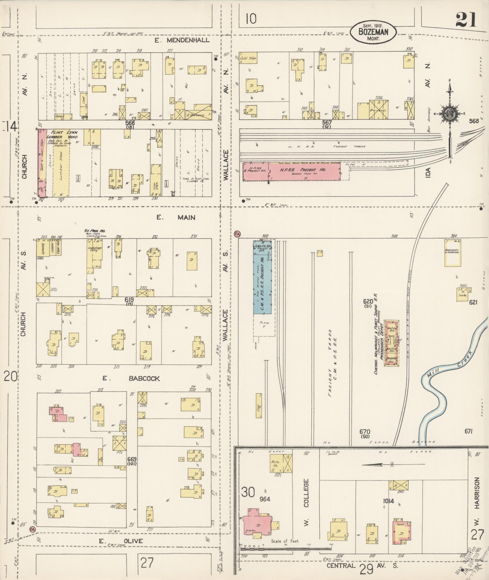 Sanborn Fire Insurance Map from Bozeman, Gallatin County, Montana (1912), Sheet #0021 - Complete Map Set gallery image, historic Sanborn map, vintage wall art, Montana Montana