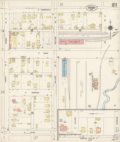 Sanborn Fire Insurance Map from Bozeman, Gallatin County, Montana (1912), Sheet #0021 - Complete Map Set gallery image, historic Sanborn map, vintage wall art, Montana Montana