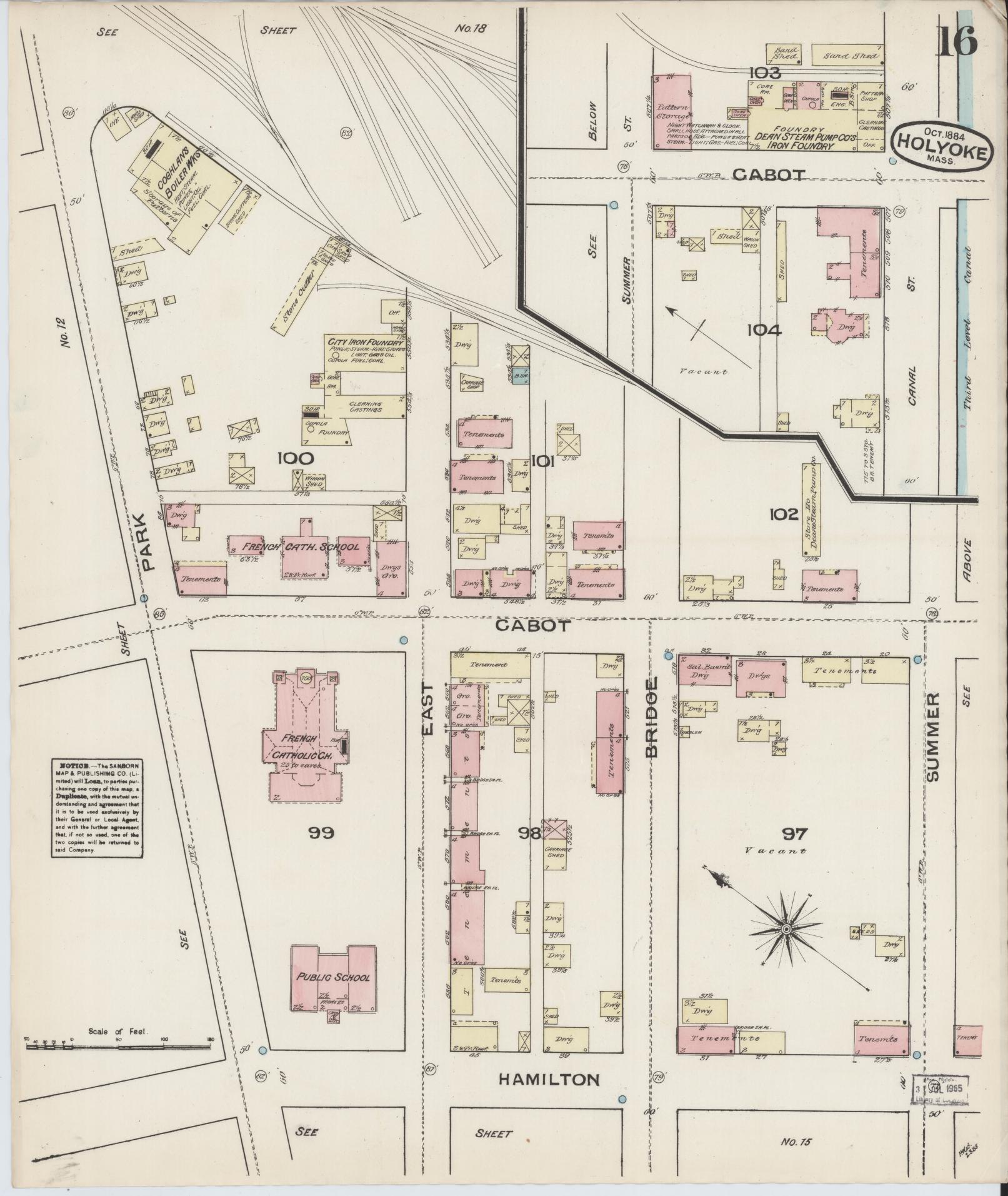 Sanborn Fire Insurance Map from Holyoke, Hampden County, Massachusetts (1884), Sheet #0016 - Complete Map Set gallery image, historic Sanborn map, vintage wall art, Massachusetts Massachusetts
