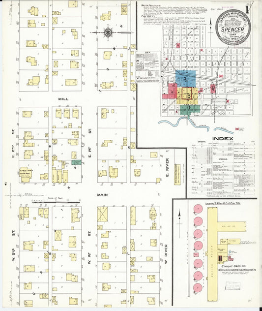 Sanborn Fire Insurance Map from Spencer, Clay County, Iowa (1909), Sheet #0001 - Historic Sanborn Fire Insurance Map Print, vintage old map wall art
