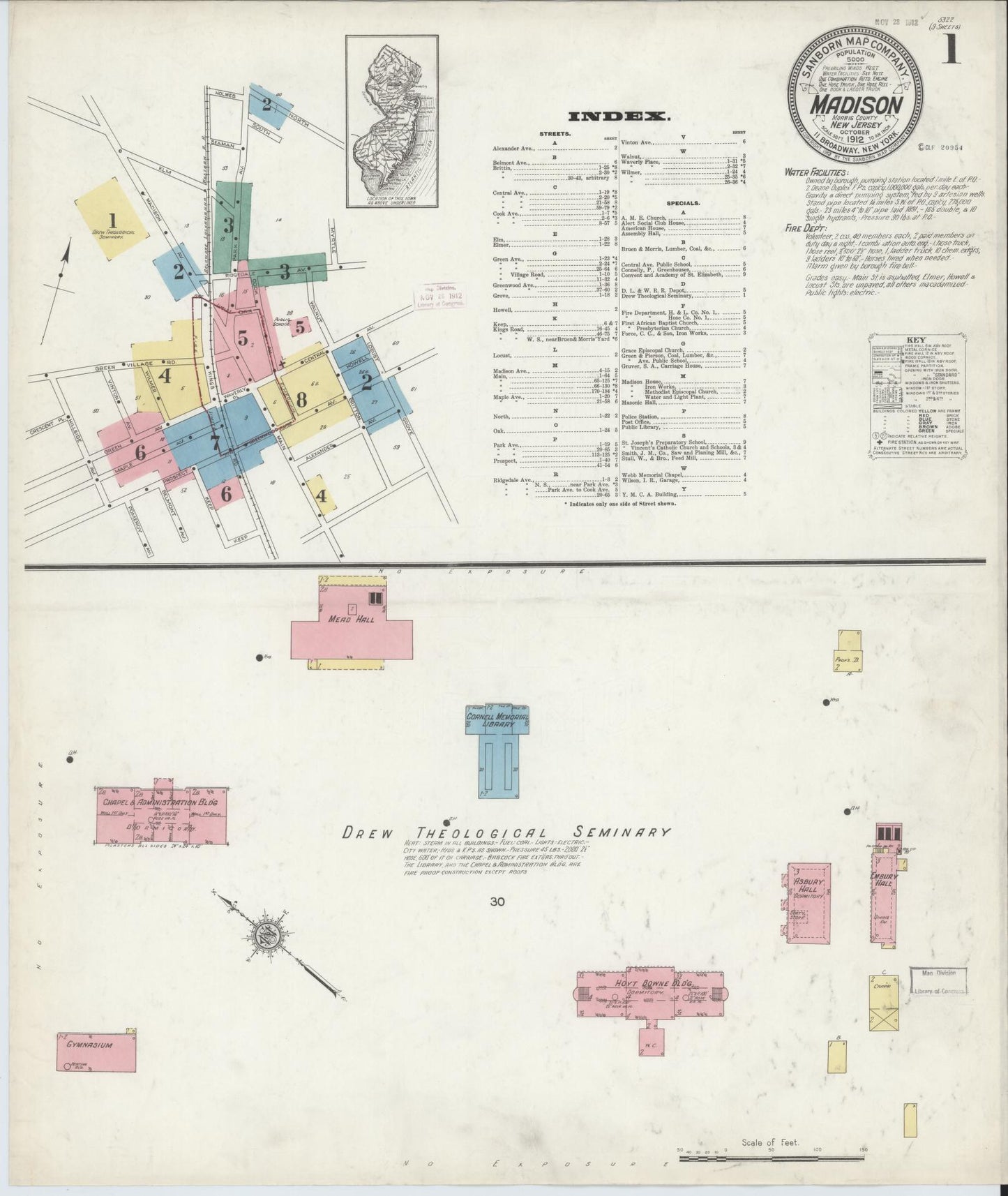 Sanborn Fire Insurance Map from Madison, Morris County, New Jersey. (1912) – Historic Sanborn Fire Insurance Map Print