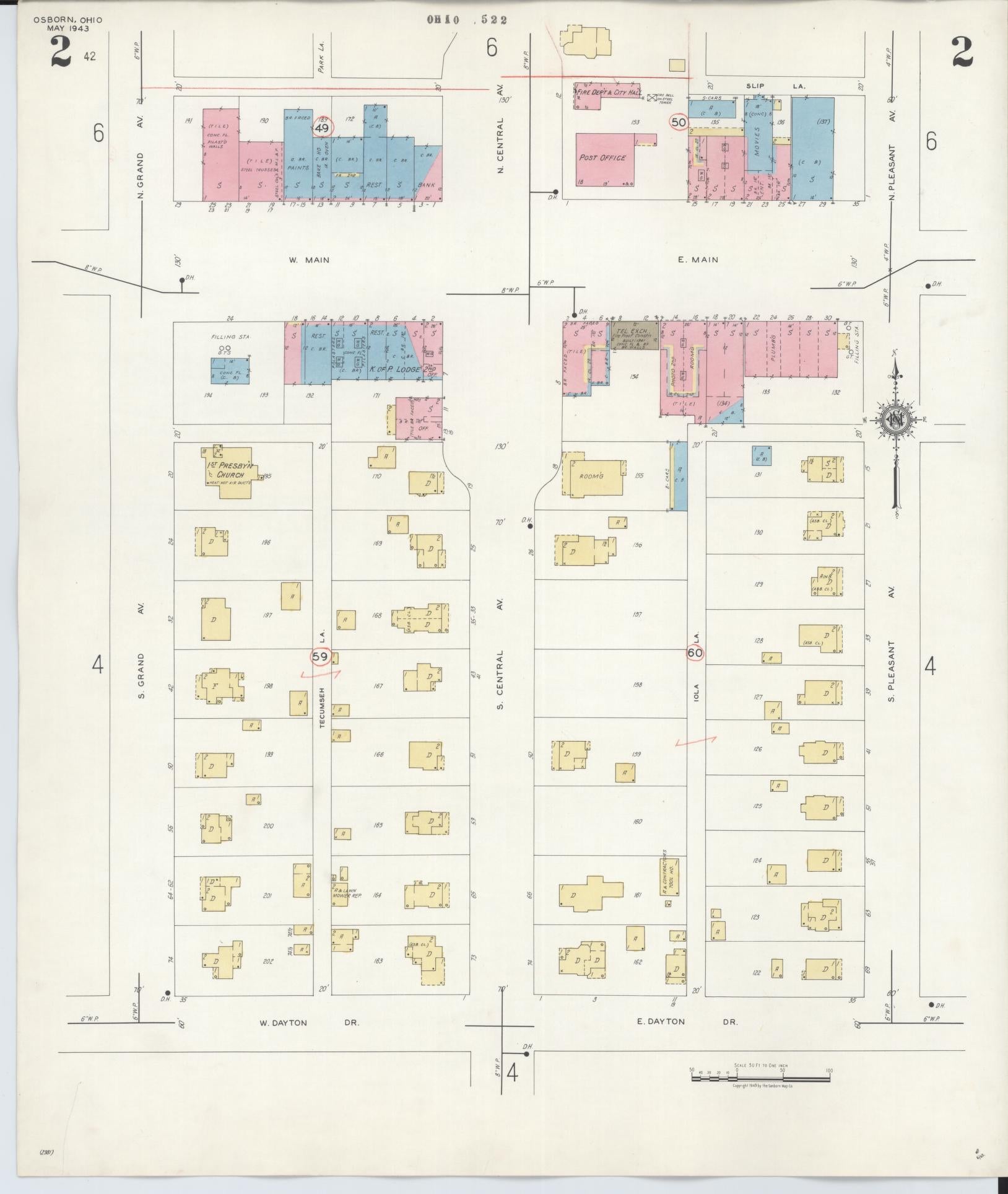 Sanborn Fire Insurance Map from Osborn, Greene County, Ohio (1943), Sheet #0002 - Historic Sanborn Fire Insurance Map Print, vintage old map wall art, antique decor, genealogy gift, Ohio Ohio map