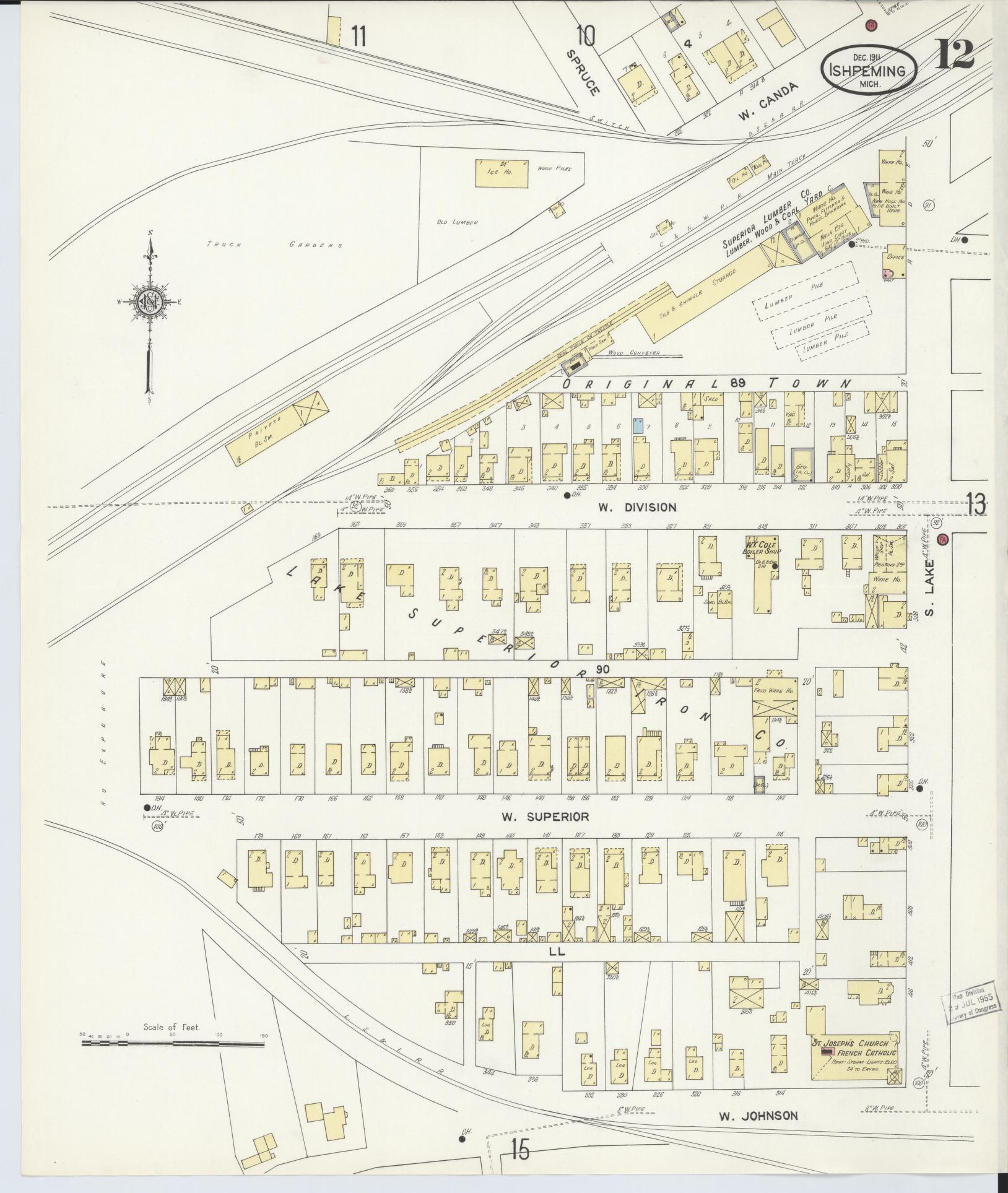 Sanborn Fire Insurance Map from Ishpeming, Marquette County, Michigan (1911), Sheet #0012 - Complete Map Set gallery image, historic Sanborn map, vintage wall art, Michigan Michigan