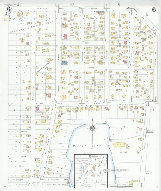 Sanborn Fire Insurance Map from Waupaca, Waupaca County, Wisconsin (1934), Sheet #0006 - Historic Sanborn Fire Insurance Map Print, vintage old map wall art, antique decor, genealogy gift, Wisconsin Wisconsin map
