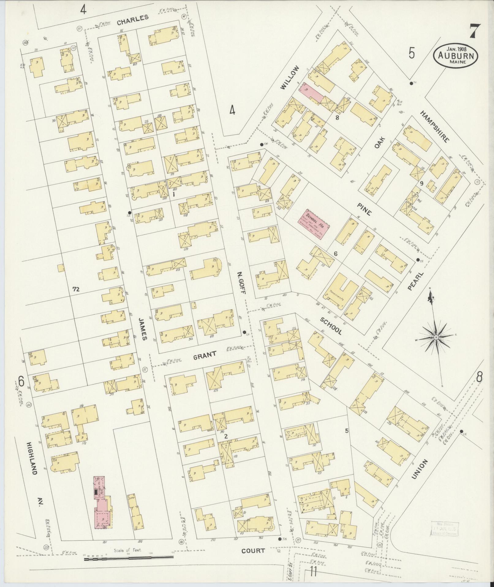 Sanborn Fire Insurance Map from Auburn, Androscoggin County, Maine (1908), Sheet #0007 - Complete Map Set gallery image, historic Sanborn map, vintage wall art, Maine Maine