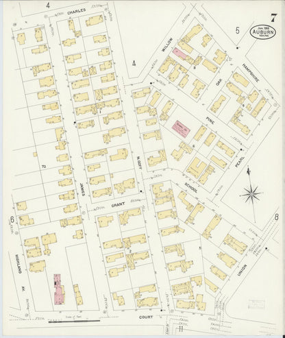 Sanborn Fire Insurance Map from Auburn, Androscoggin County, Maine (1908), Sheet #0007 - Complete Map Set gallery image, historic Sanborn map, vintage wall art, Maine Maine