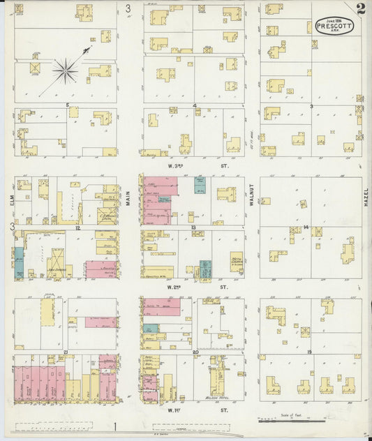 Sanborn Fire Insurance Map from Prescott, Nevada County, Arkansas (1896), Sheet #0002 - Historic Sanborn Fire Insurance Map Print, vintage old map wall art, antique decor, genealogy gift, Arkansas Arkansas map