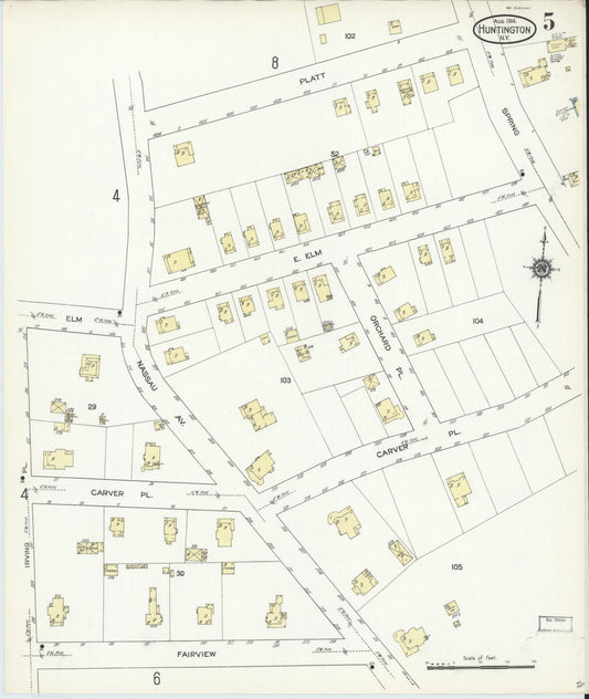Sanborn Fire Insurance Map from Huntington, Suffolk County, New York (1914), Sheet #0005 - Historic Sanborn Fire Insurance Map Print, vintage old map wall art, antique decor, genealogy gift, New York New York map