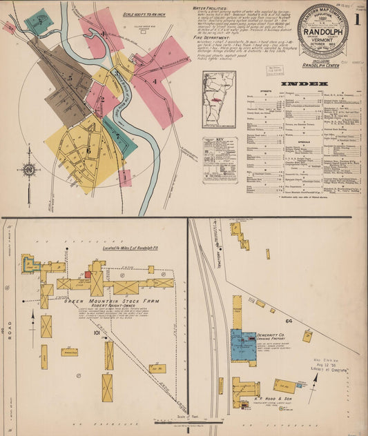 Sanborn Fire Insurance Map from Randolph, Orange County, Vermont (1922), Sheet #0001 - Historic Sanborn Fire Insurance Map Print, vintage old map wall art, antique decor, genealogy gift, Vermont Vermont map
