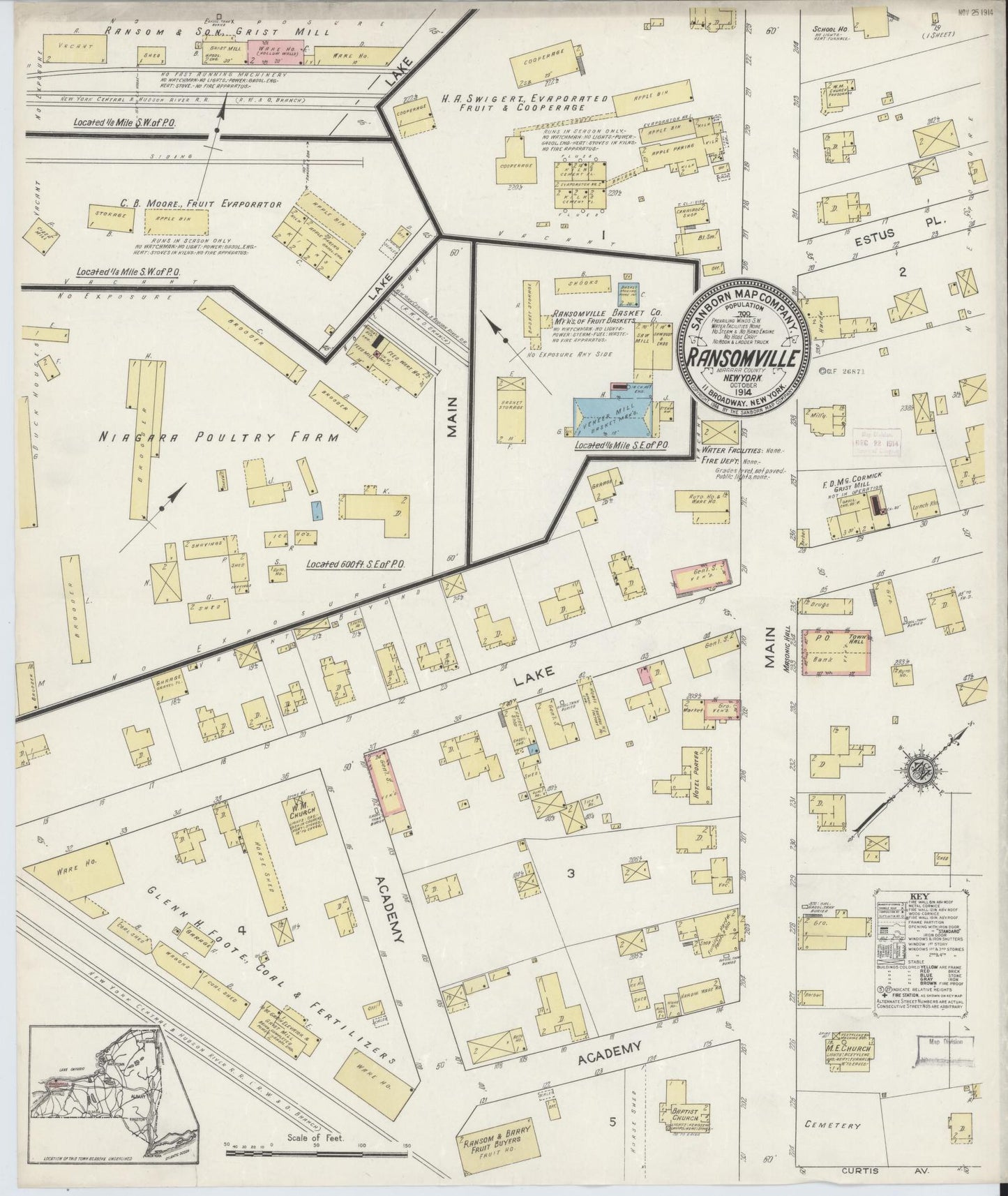 Sanborn Fire Insurance Map from Ransomville, Niagara County, New York (1914), Sheet #0001 - Historic Sanborn Fire Insurance Map Print, vintage old map wall art, antique decor, genealogy gift, New York New York map