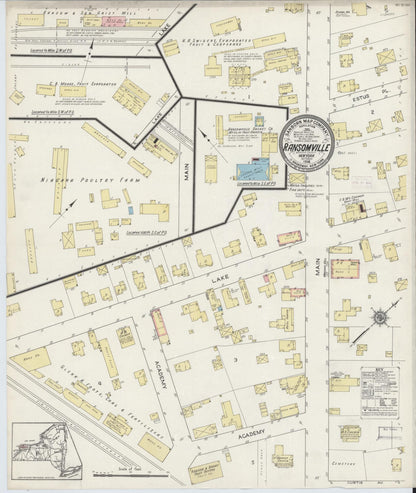 Sanborn Fire Insurance Map from Ransomville, Niagara County, New York (1914), Sheet #0001 - Historic Sanborn Fire Insurance Map Print, vintage old map wall art, antique decor, genealogy gift, New York New York map