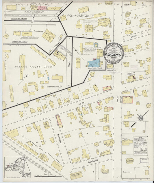 Sanborn Fire Insurance Map from Ransomville, Niagara County, New York (1914), Sheet #0001 - Historic Sanborn Fire Insurance Map Print, vintage old map wall art, antique decor, genealogy gift, New York New York map