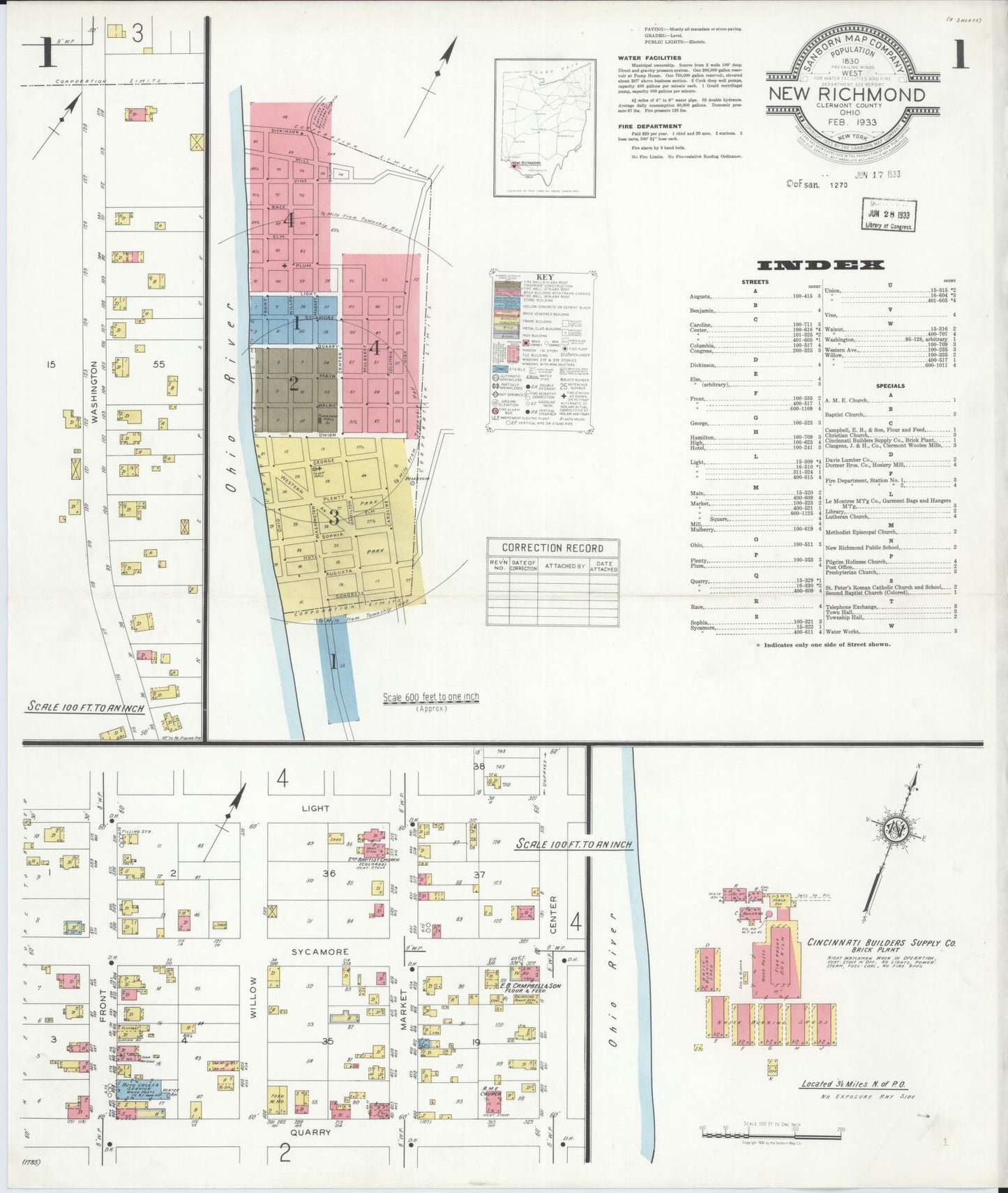 Sanborn Fire Insurance Map from New Richmond, Clermont County, Ohio (1933), Sheet #0001 - Complete Map Set gallery image, historic Sanborn map, vintage wall art, Ohio Ohio