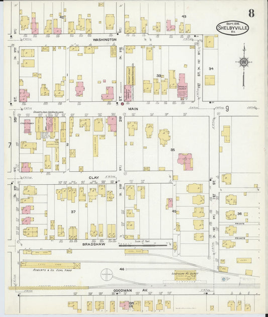 Sanborn Fire Insurance Map from Shelbyville, Shelby County, Kentucky (1916), Sheet #0008 - Historic Sanborn Fire Insurance Map Print, vintage old map wall art, antique decor, genealogy gift, Kentucky Kentucky map