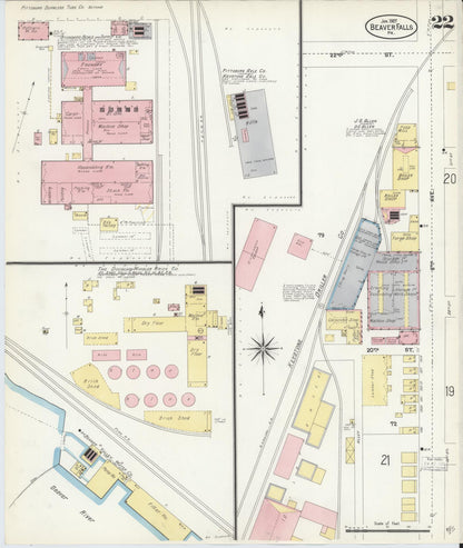Sanborn Fire Insurance Map from Beaver Falls, Beaver County, Pennsylvania (1907), Sheet #0022 - Complete Map Set gallery image, historic Sanborn map, vintage wall art, Pennsylvania Pennsylvania