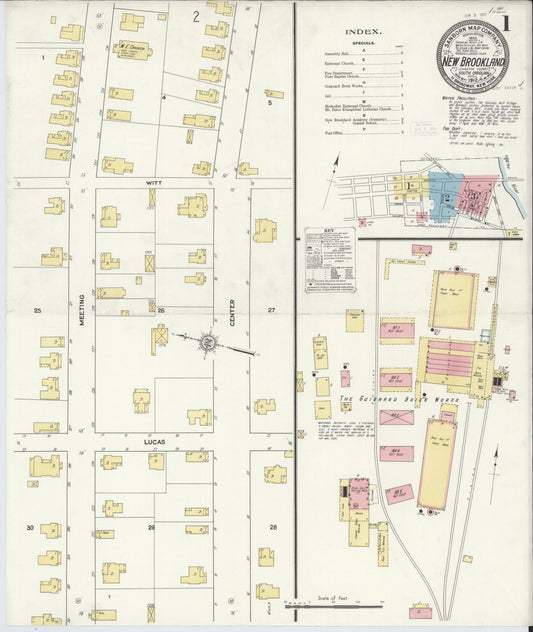 Sanborn Fire Insurance Map from New Brookland, Lexington County, South Carolina (1912), Sheet #0001 - Historic Sanborn Fire Insurance Map Print, vintage old map wall art, antique decor, genealogy gift, South Carolina South Carolina map